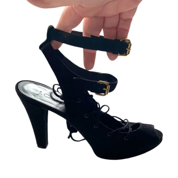 J.Crew Made In Italy Lace Up Heels Black Size 8 Goth Leather Fairy Whimsygoth - Picture 4 of 13